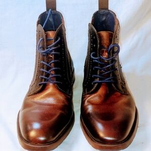 Stacy Adams 7 M Men's Brown RUPERT Plain Toe Lace And Gore Boot Blue Shoe Laces
